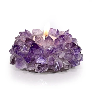 Tealight Candle Holder Stone Crystal Cluster Amethyst